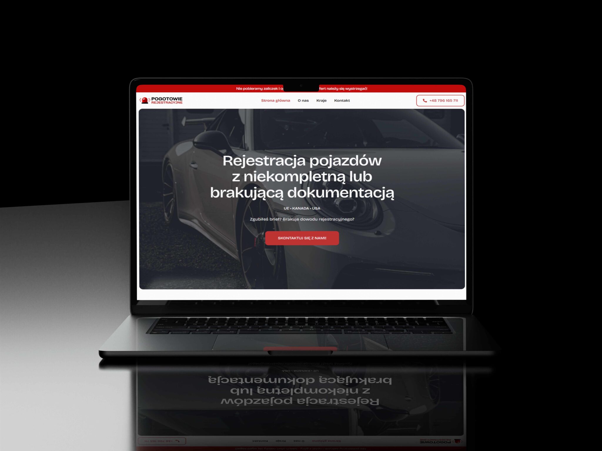 Widok projektu strony Pogotowie Rejestracyjne